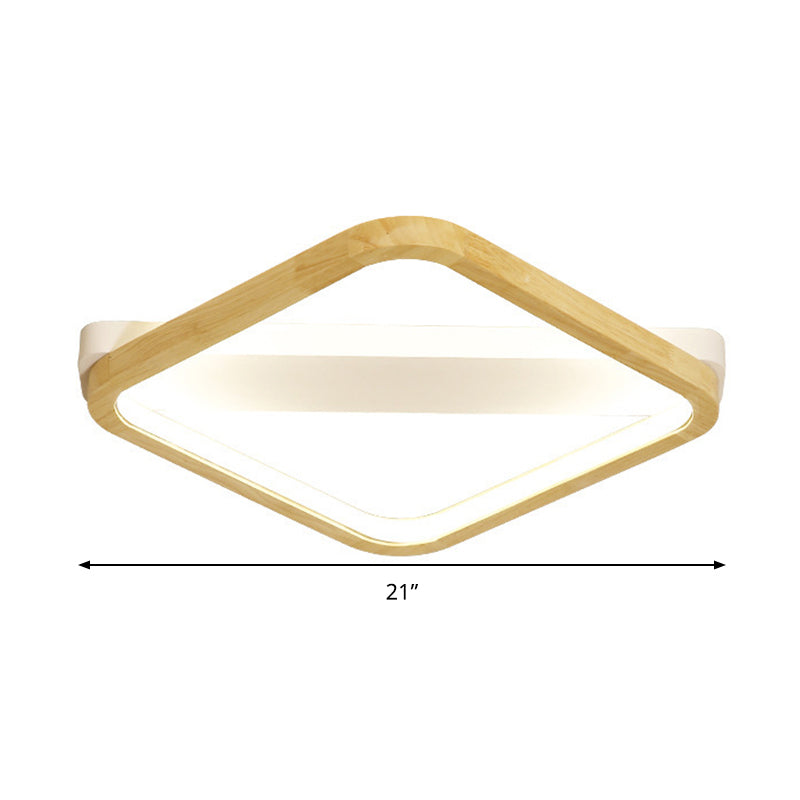 Wood Square Flush Light Fixture Simple Style Beige LED Ceiling Lamp for Bedroom, 13"/17"/21" Wide Clearhalo 'Ceiling Lights' 'Close To Ceiling Lights' 'Close to ceiling' 'Flush mount' Lighting' 286284