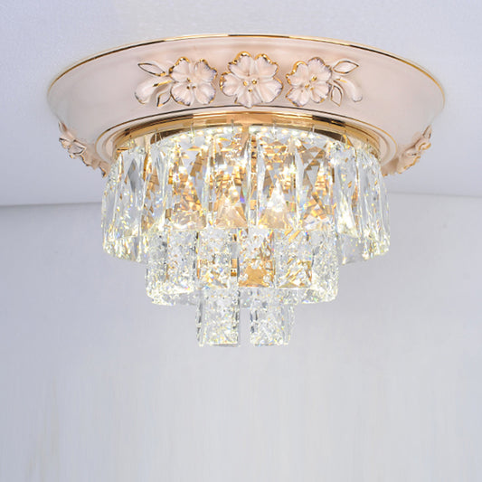 Layers Ceiling Fixture Minimalist Crystal Block Beige/Blue 12"/14"/18" Wide LED Flush Mount Light Beige Clearhalo 'Ceiling Lights' 'Close To Ceiling Lights' 'Close to ceiling' 'Flush mount' Lighting' 286290