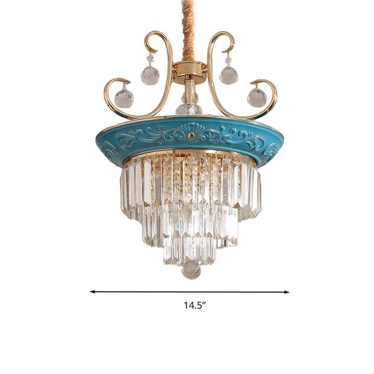 3 Tiers Tri-Sided Crystal Rod Chandelier Light Simple Style 3/5 Heads Blue Ceiling Light Fixture Clearhalo 'Ceiling Lights' 'Chandeliers' Lighting' options 286309