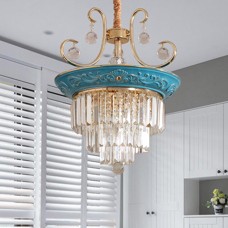 3 Tiers Tri-Sided Crystal Rod Chandelier Light Simple Style 3/5 Heads Blue Ceiling Light Fixture 5 Blue Clearhalo 'Ceiling Lights' 'Chandeliers' Lighting' options 286310_ef86a286-5303-4785-bd95-fc6bc93290bd