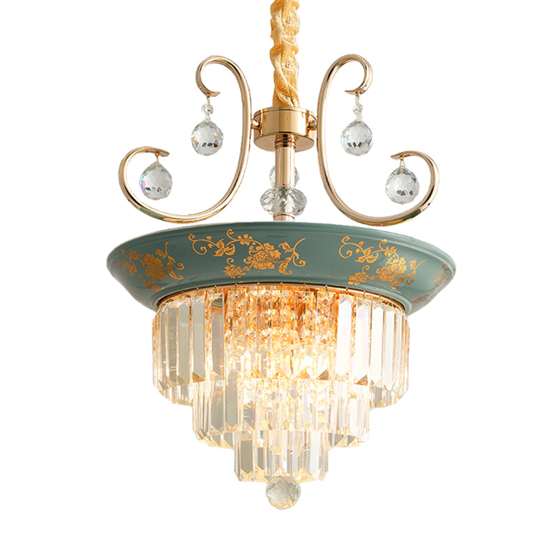 Cone Crystal Rod Ceiling Light Contemporary 3/5 Heads Light Green/Dark Green Chandelier Lighting Clearhalo 'Ceiling Lights' 'Chandeliers' Lighting' options 286318