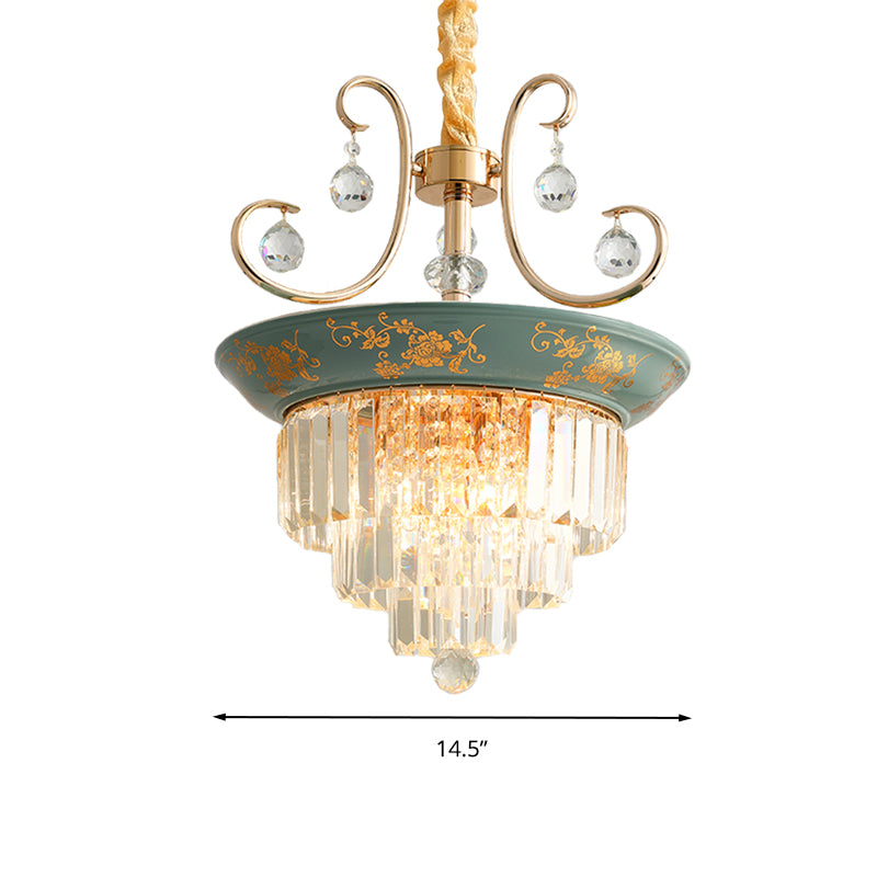 Cone Crystal Rod Ceiling Light Contemporary 3/5 Heads Light Green/Dark Green Chandelier Lighting Clearhalo 'Ceiling Lights' 'Chandeliers' Lighting' options 286319