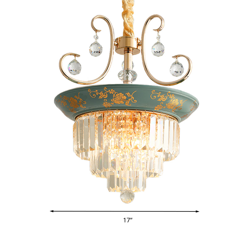 Cone Crystal Rod Ceiling Light Contemporary 3/5 Heads Light Green/Dark Green Chandelier Lighting Clearhalo 'Ceiling Lights' 'Chandeliers' Lighting' options 286323