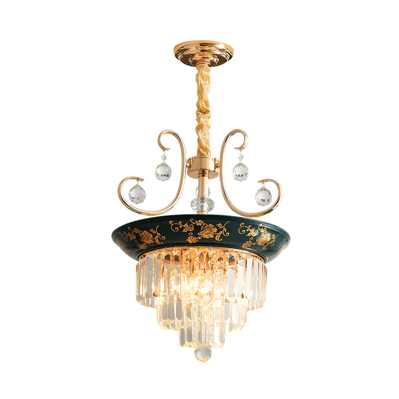 Cone Crystal Rod Ceiling Light Contemporary 3/5 Heads Light Green/Dark Green Chandelier Lighting Clearhalo 'Ceiling Lights' 'Chandeliers' Lighting' options 286327