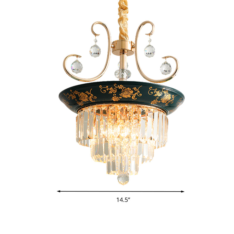 Cone Crystal Rod Ceiling Light Contemporary 3/5 Heads Light Green/Dark Green Chandelier Lighting Clearhalo 'Ceiling Lights' 'Chandeliers' Lighting' options 286328