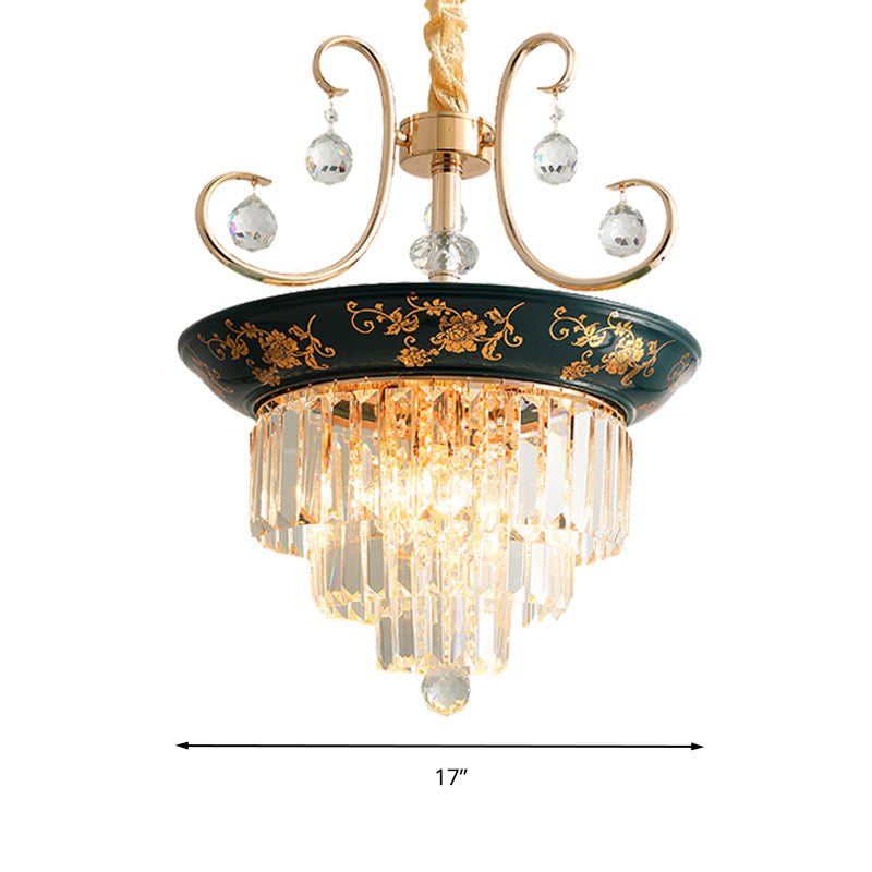 Cone Crystal Rod Ceiling Light Contemporary 3/5 Heads Light Green/Dark Green Chandelier Lighting Clearhalo 'Ceiling Lights' 'Chandeliers' Lighting' options 286332