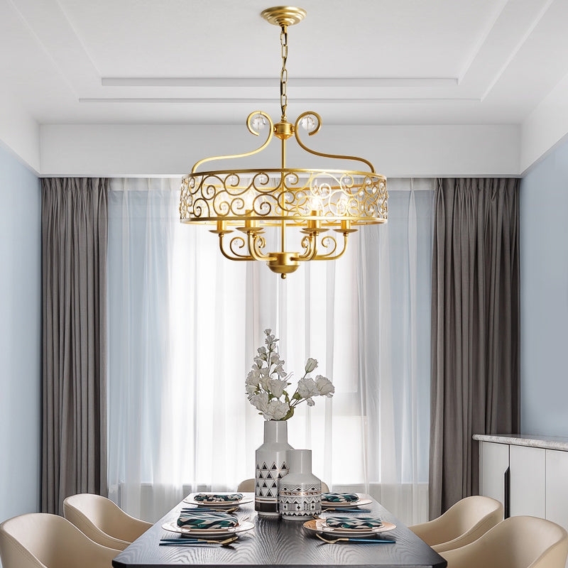 Gold Candelabra Chandelier Light Fixture Postmodern Metal 6 Heads Dining Room Hanging Lamp Clearhalo 'Ceiling Lights' 'Chandeliers' Lighting' options 286342