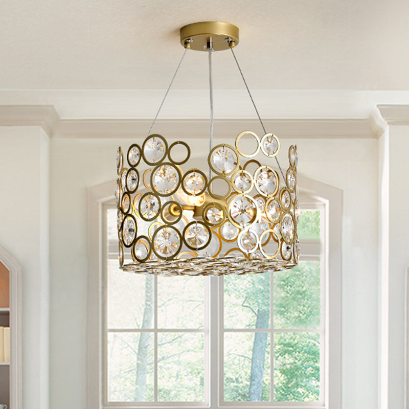 Crystal Encrusted Cylinder Hanging Ceiling Light Postmodern 3 Heads Dining Room Chandelier Lighting Clearhalo 'Ceiling Lights' 'Chandeliers' Lighting' options 286346