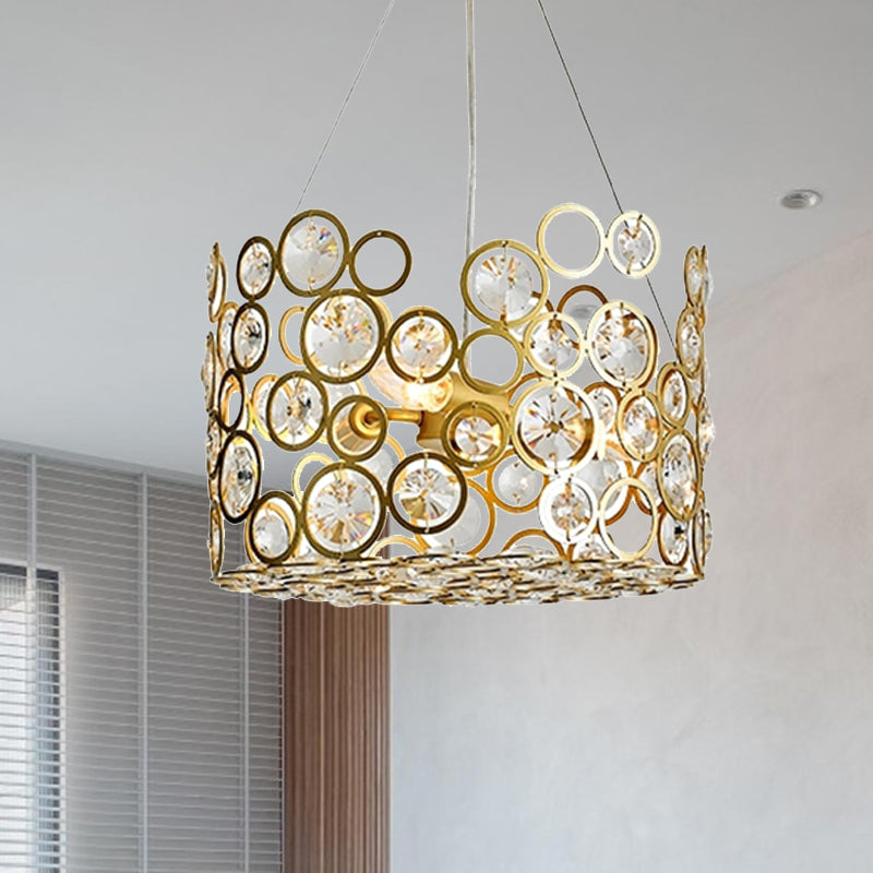 Crystal Encrusted Cylinder Hanging Ceiling Light Postmodern 3 Heads Dining Room Chandelier Lighting Clearhalo 'Ceiling Lights' 'Chandeliers' Lighting' options 286347