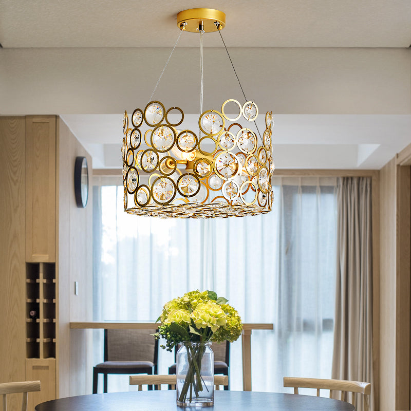 Crystal Encrusted Cylinder Hanging Ceiling Light Postmodern 3 Heads Dining Room Chandelier Lighting Clearhalo 'Ceiling Lights' 'Chandeliers' Lighting' options 286348