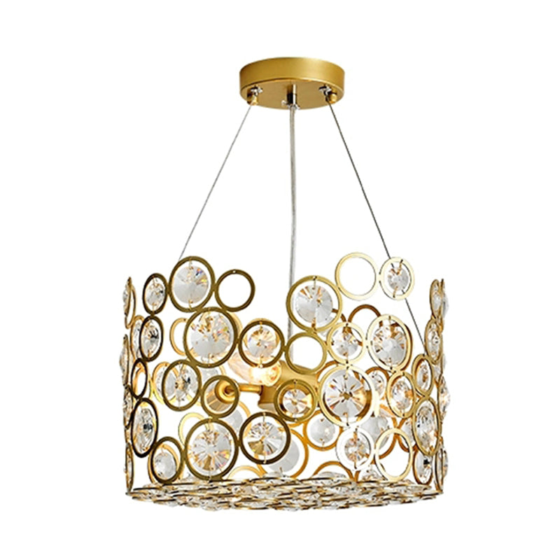 Crystal Encrusted Cylinder Hanging Ceiling Light Postmodern 3 Heads Dining Room Chandelier Lighting Clearhalo 'Ceiling Lights' 'Chandeliers' Lighting' options 286349