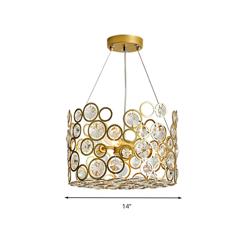 Crystal Encrusted Cylinder Hanging Ceiling Light Postmodern 3 Heads Dining Room Chandelier Lighting Clearhalo 'Ceiling Lights' 'Chandeliers' Lighting' options 286350