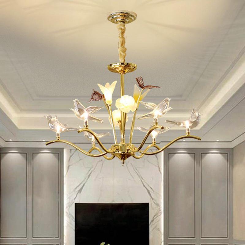 Clear Crystal Flower Hanging Light Kit Postmodern 6 Heads Living Room Ceiling Chandelier in Gold Gold Clearhalo 'Ceiling Lights' 'Chandeliers' Lighting' options 286357_7ef36f09-b343-48c5-b4ee-c90be0fa20f1