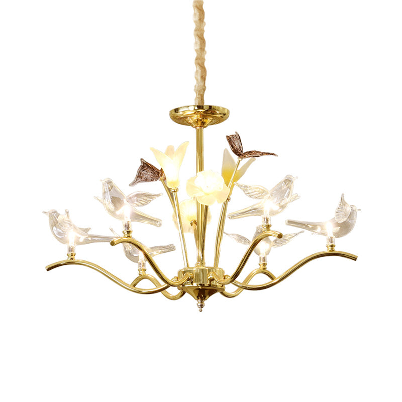 Clear Crystal Flower Hanging Light Kit Postmodern 6 Heads Living Room Ceiling Chandelier in Gold Clearhalo 'Ceiling Lights' 'Chandeliers' Lighting' options 286360