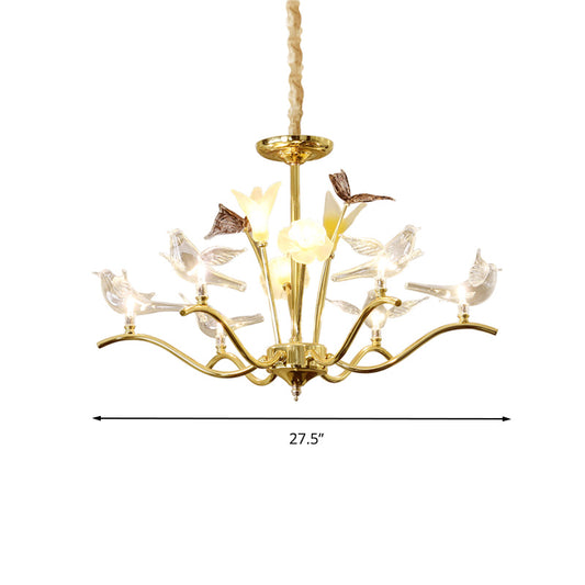 Clear Crystal Flower Hanging Light Kit Postmodern 6 Heads Living Room Ceiling Chandelier in Gold Clearhalo 'Ceiling Lights' 'Chandeliers' Lighting' options 286361