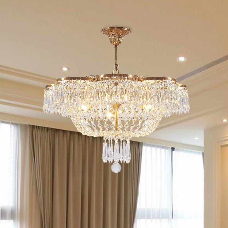 Dome Bedroom Hanging Chandelier Simple Crystal Strand 4 Heads Gold Suspension Light Fixture Gold Clearhalo 'Ceiling Lights' 'Chandeliers' Lighting' options 286363_c96b265f-0589-4a8d-82ac-0e4e6ba2c11e