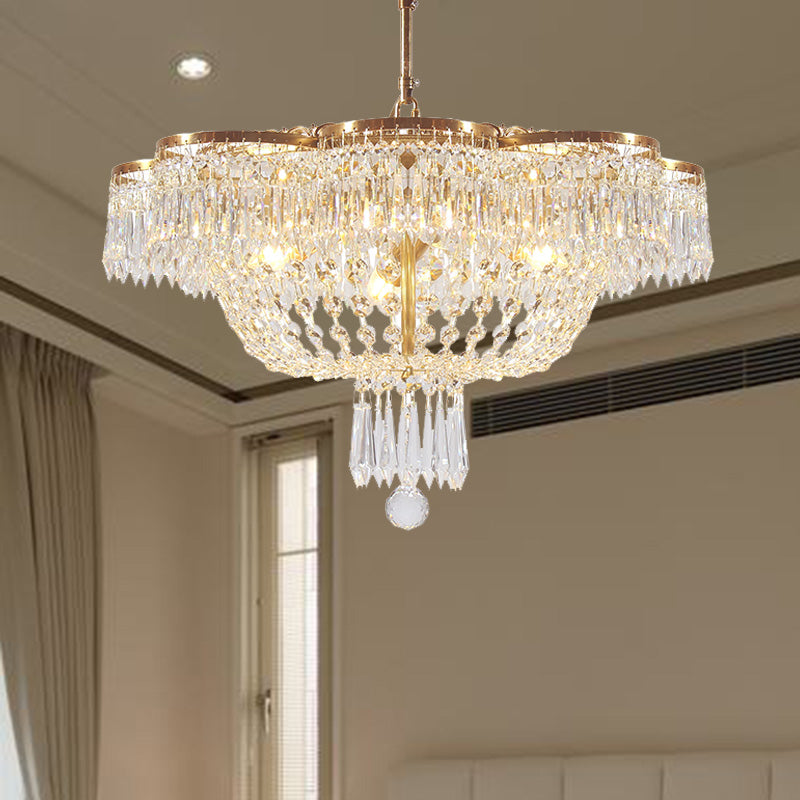 Dome Bedroom Hanging Chandelier Simple Crystal Strand 4 Heads Gold Suspension Light Fixture Clearhalo 'Ceiling Lights' 'Chandeliers' Lighting' options 286364