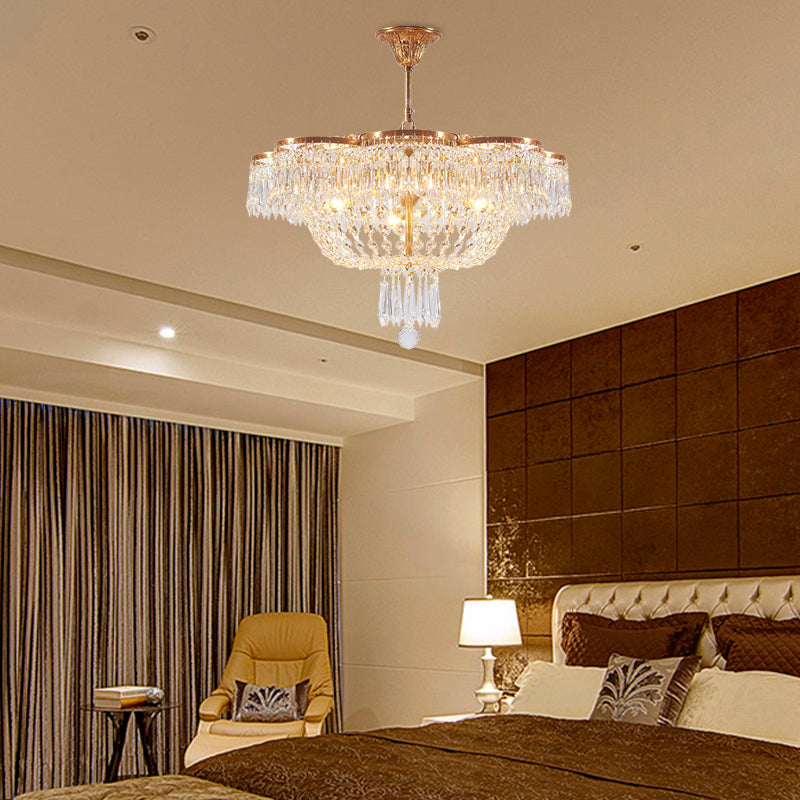 Dome Bedroom Hanging Chandelier Simple Crystal Strand 4 Heads Gold Suspension Light Fixture Clearhalo 'Ceiling Lights' 'Chandeliers' Lighting' options 286365