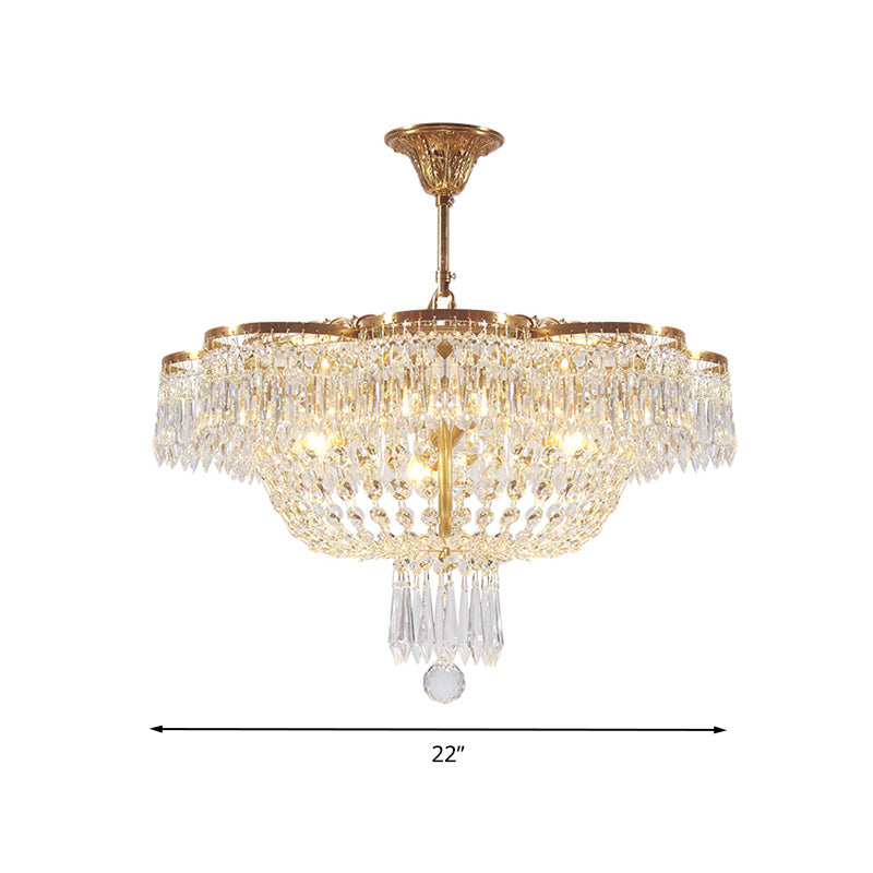 Dome Bedroom Hanging Chandelier Simple Crystal Strand 4 Heads Gold Suspension Light Fixture Clearhalo 'Ceiling Lights' 'Chandeliers' Lighting' options 286367