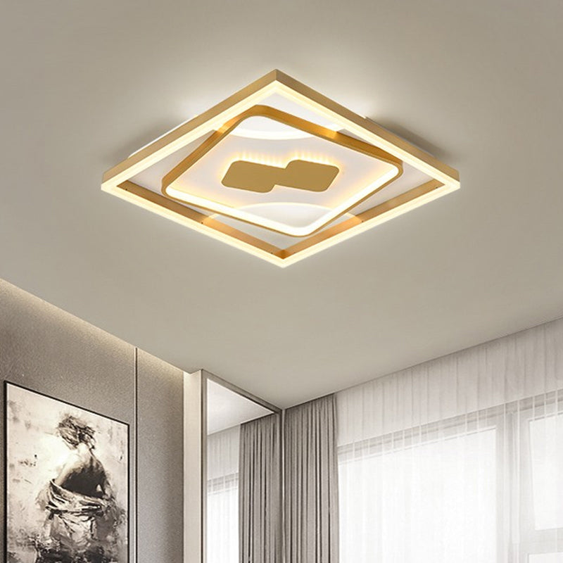 Gold Rhombus Flush Mount Lamp Contemporary Gold 16"/19.5" LED Ceiling Lighting in Warm/White Light Gold Clearhalo 'Ceiling Lights' 'Close To Ceiling Lights' 'Close to ceiling' 'Flush mount' Lighting' 286369