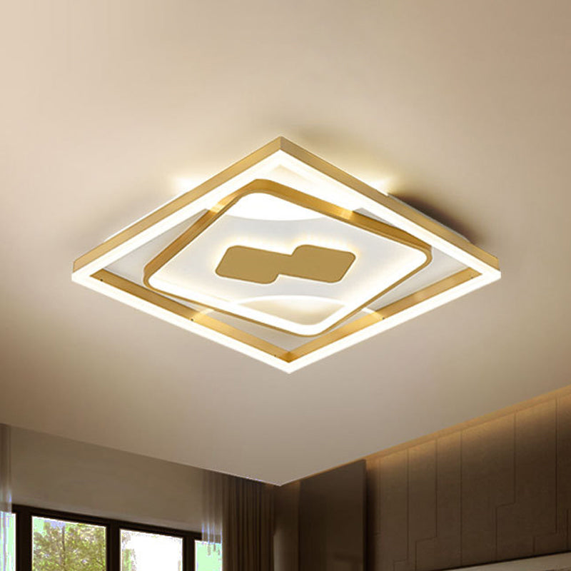 Gold Rhombus Flush Mount Lamp Contemporary Gold 16"/19.5" LED Ceiling Lighting in Warm/White Light Clearhalo 'Ceiling Lights' 'Close To Ceiling Lights' 'Close to ceiling' 'Flush mount' Lighting' 286370