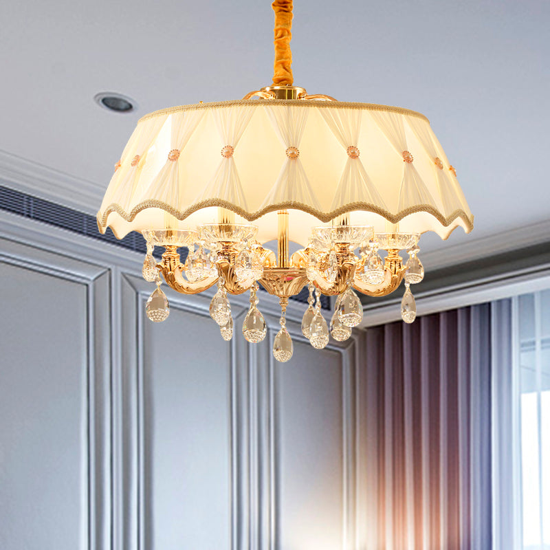 Beige 5 Heads Chandelier Lamp Modernism Crystal Drop Scalloped Suspension Lighting Clearhalo 'Ceiling Lights' 'Chandeliers' Lighting' options 286375