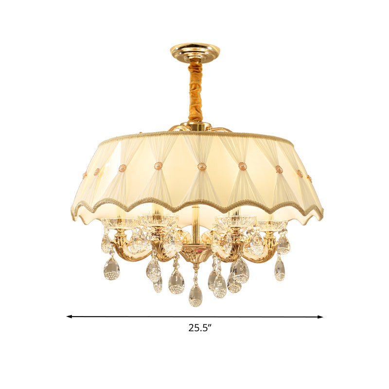 Beige 5 Heads Chandelier Lamp Modernism Crystal Drop Scalloped Suspension Lighting Clearhalo 'Ceiling Lights' 'Chandeliers' Lighting' options 286379