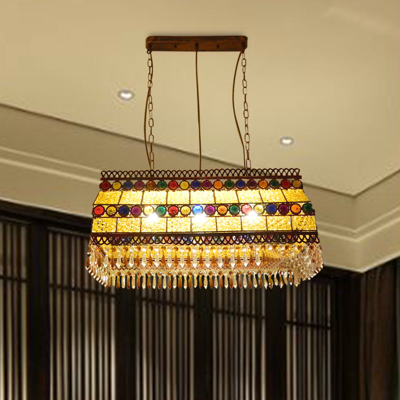 Rectangle Living Room Hanging Light Kit Southeast Asian Crystal Drop 3 Heads Yellow Island Pendant Light Yellow Clearhalo 'Ceiling Lights' 'Island Lights' Lighting' 286397