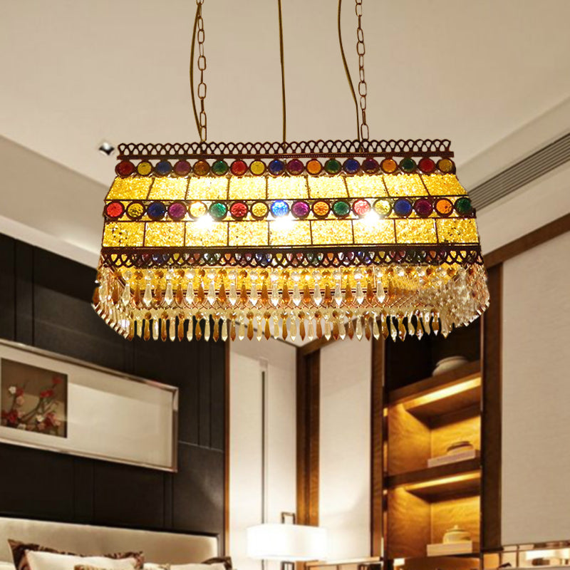 Rectangle Living Room Hanging Light Kit Southeast Asian Crystal Drop 3 Heads Yellow Island Pendant Light Clearhalo 'Ceiling Lights' 'Island Lights' Lighting' 286398