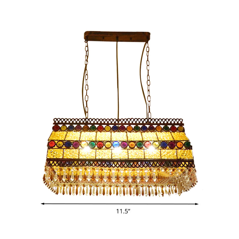 Rectangle Living Room Hanging Light Kit Southeast Asian Crystal Drop 3 Heads Yellow Island Pendant Light Clearhalo 'Ceiling Lights' 'Island Lights' Lighting' 286401