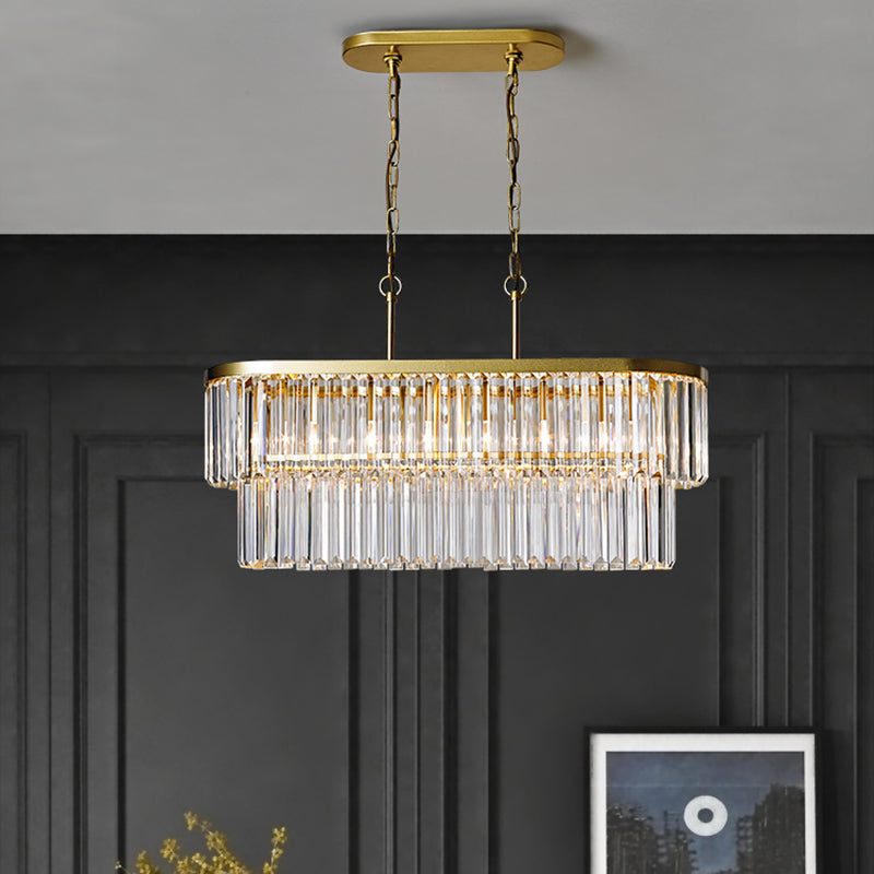 Postmodern Oval Island Ceiling Light 4 Heads Clear Three Sided Crystal Rod Suspension Lighting Clear Clearhalo 'Ceiling Lights' 'Island Lights' Lighting' 286402