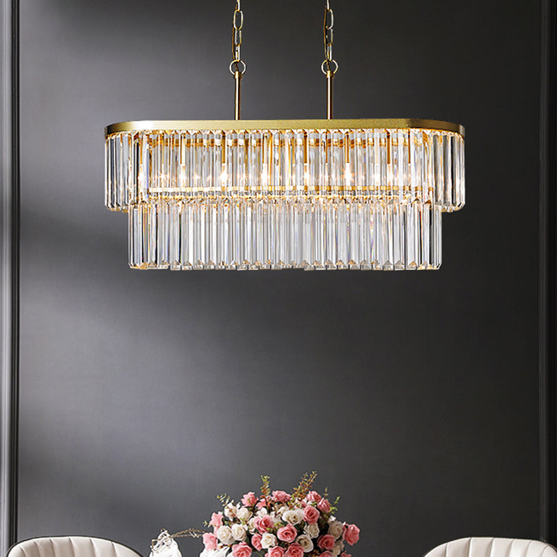 Postmodern Oval Island Ceiling Light 4 Heads Clear Three Sided Crystal Rod Suspension Lighting Clearhalo 'Ceiling Lights' 'Island Lights' Lighting' 286403