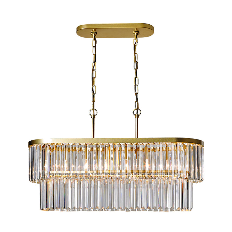 Postmodern Oval Island Ceiling Light 4 Heads Clear Three Sided Crystal Rod Suspension Lighting Clearhalo 'Ceiling Lights' 'Island Lights' Lighting' 286405