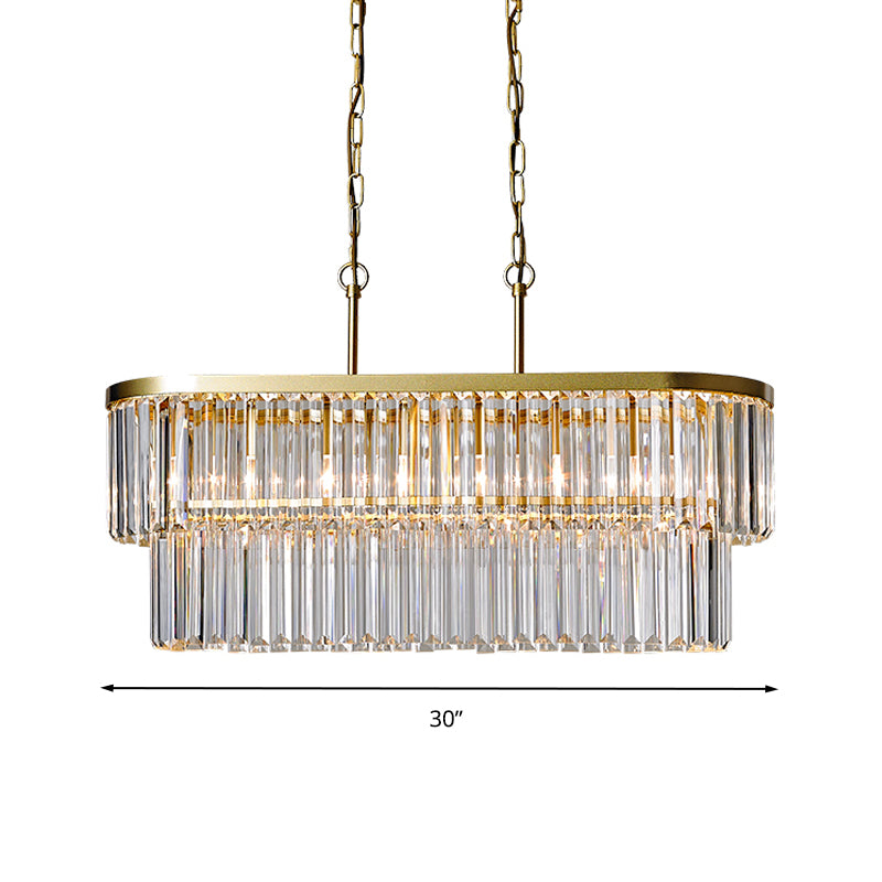 Postmodern Oval Island Ceiling Light 4 Heads Clear Three Sided Crystal Rod Suspension Lighting Clearhalo 'Ceiling Lights' 'Island Lights' Lighting' 286406