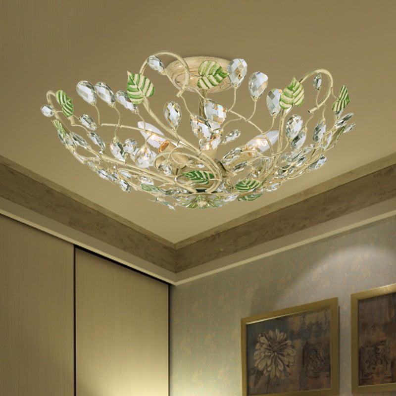 Dome Leaf Crystal Semi Flush Mount Lamp 6 Lights Living Room Ceiling Light in Gold Gold Clearhalo 'Ceiling Lights' 'Close To Ceiling Lights' 'Close to ceiling' 'Semi-flushmount' Lighting' 286408