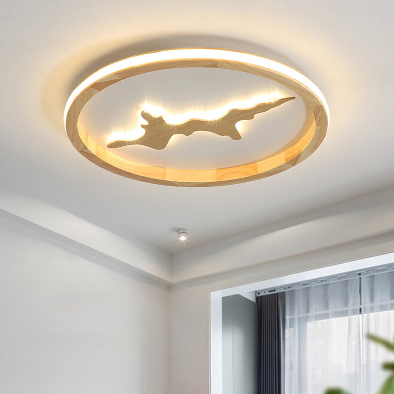 Circle Ceiling Mounted Light Minimalist Wood Dark Brown/Light Brown LED Flush Light Fixture, 17"/21"/25" Wide Clearhalo 'Ceiling Lights' 'Close To Ceiling Lights' 'Close to ceiling' 'Flush mount' Lighting' 286415