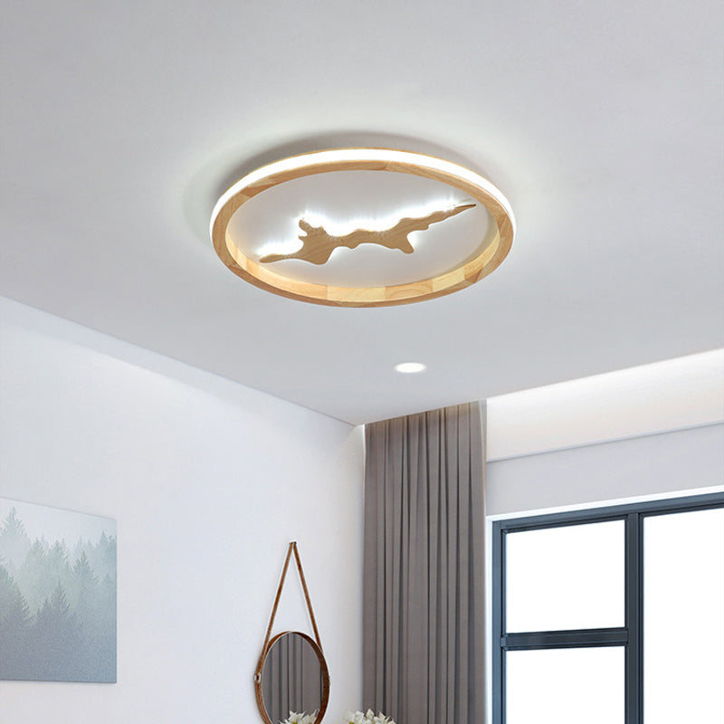 Circle Ceiling Mounted Light Minimalist Wood Dark Brown/Light Brown LED Flush Light Fixture, 17"/21"/25" Wide Clearhalo 'Ceiling Lights' 'Close To Ceiling Lights' 'Close to ceiling' 'Flush mount' Lighting' 286416