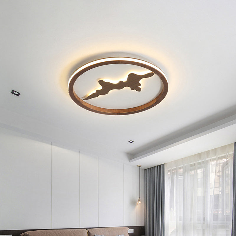 Circle Ceiling Mounted Light Minimalist Wood Dark Brown/Light Brown LED Flush Light Fixture, 17"/21"/25" Wide Clearhalo 'Ceiling Lights' 'Close To Ceiling Lights' 'Close to ceiling' 'Flush mount' Lighting' 286422