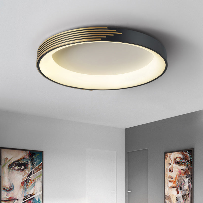 Drum Ceiling Light Modern Metal Black LED Flush Mount Light Fixture for Bedroom, 12"/18"/23.5" Wide Black Clearhalo 'Ceiling Lights' 'Close To Ceiling Lights' 'Close to ceiling' 'Flush mount' Lighting' 286471