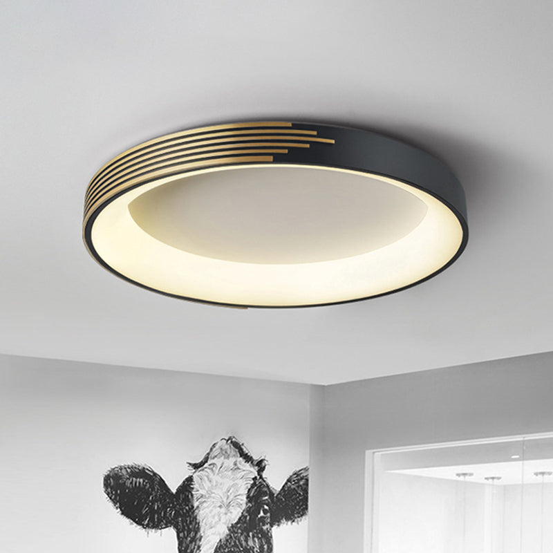 Drum Ceiling Light Modern Metal Black LED Flush Mount Light Fixture for Bedroom, 12"/18"/23.5" Wide Clearhalo 'Ceiling Lights' 'Close To Ceiling Lights' 'Close to ceiling' 'Flush mount' Lighting' 286472