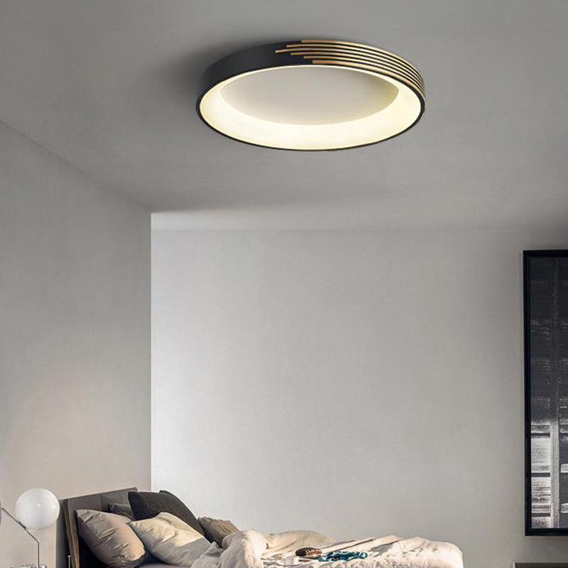 Drum Ceiling Light Modern Metal Black LED Flush Mount Light Fixture for Bedroom, 12"/18"/23.5" Wide Clearhalo 'Ceiling Lights' 'Close To Ceiling Lights' 'Close to ceiling' 'Flush mount' Lighting' 286473