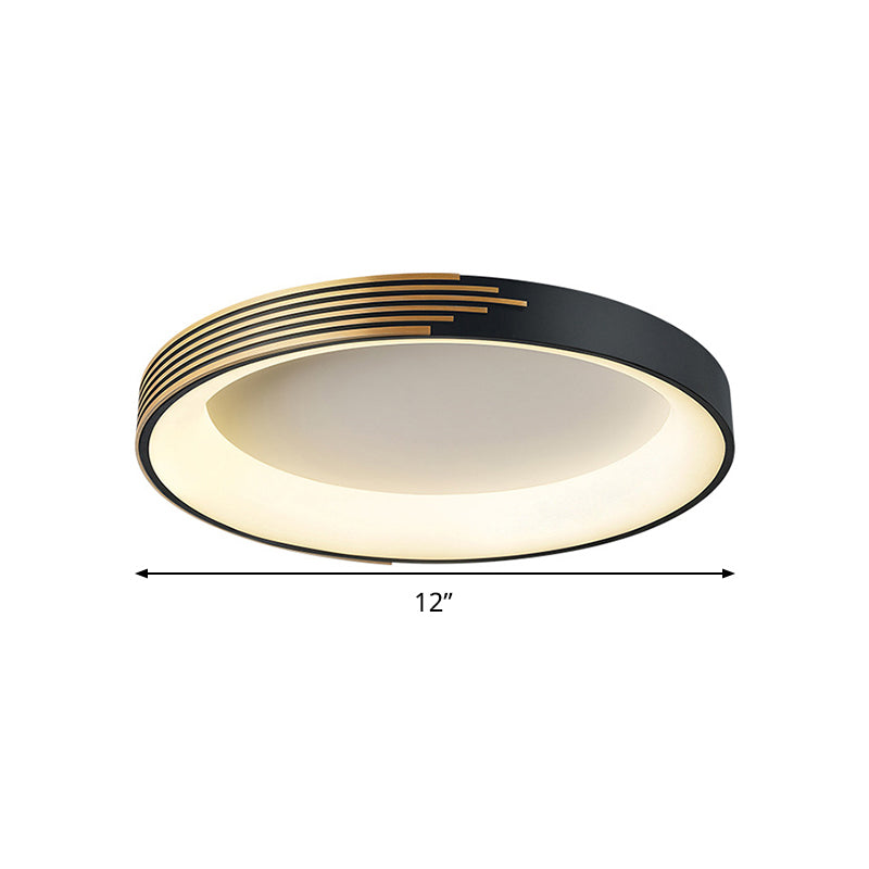 Drum Ceiling Light Modern Metal Black LED Flush Mount Light Fixture for Bedroom, 12"/18"/23.5" Wide Clearhalo 'Ceiling Lights' 'Close To Ceiling Lights' 'Close to ceiling' 'Flush mount' Lighting' 286475