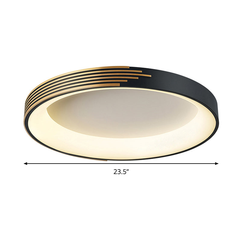 Drum Ceiling Light Modern Metal Black LED Flush Mount Light Fixture for Bedroom, 12"/18"/23.5" Wide Clearhalo 'Ceiling Lights' 'Close To Ceiling Lights' 'Close to ceiling' 'Flush mount' Lighting' 286477