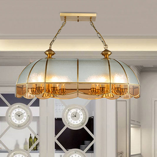 Gold Dome Island Chandelier Colonial Frosted Glass 14 Lights Dining Room Ceiling Pendant Gold Clearhalo 'Ceiling Lights' 'Glass shade' 'Glass' 'Island Lights' Lighting' 286496