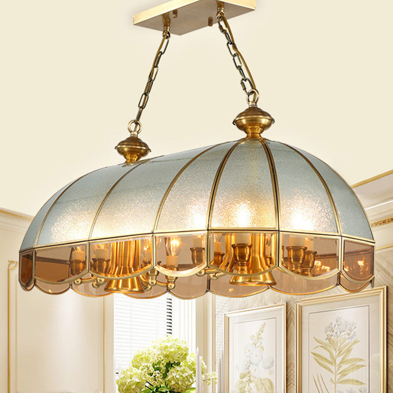 Gold Dome Island Chandelier Colonial Frosted Glass 14 Lights Dining Room Ceiling Pendant Clearhalo 'Ceiling Lights' 'Glass shade' 'Glass' 'Island Lights' Lighting' 286497