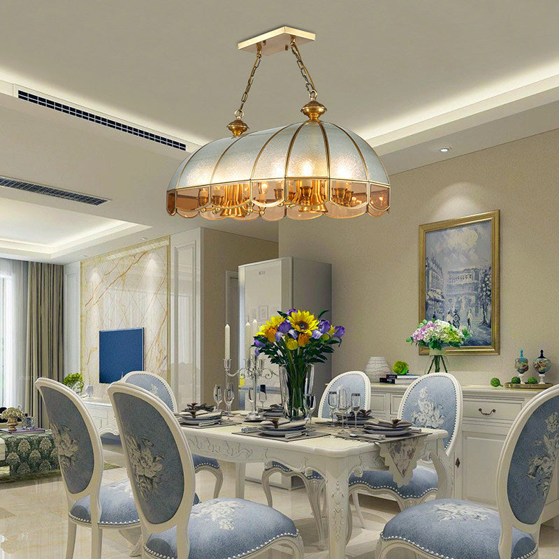 Gold Dome Island Chandelier Colonial Frosted Glass 14 Lights Dining Room Ceiling Pendant Clearhalo 'Ceiling Lights' 'Glass shade' 'Glass' 'Island Lights' Lighting' 286498