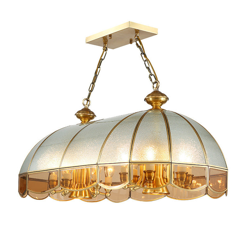 Gold Dome Island Chandelier Colonial Frosted Glass 14 Lights Dining Room Ceiling Pendant Clearhalo 'Ceiling Lights' 'Glass shade' 'Glass' 'Island Lights' Lighting' 286499