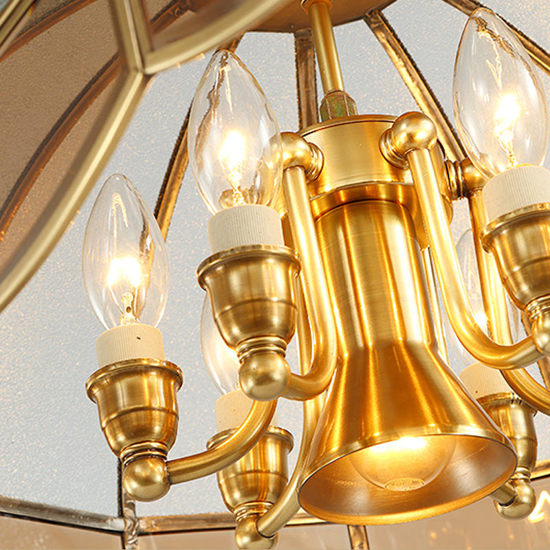 Gold Dome Island Chandelier Colonial Frosted Glass 14 Lights Dining Room Ceiling Pendant Clearhalo 'Ceiling Lights' 'Glass shade' 'Glass' 'Island Lights' Lighting' 286501