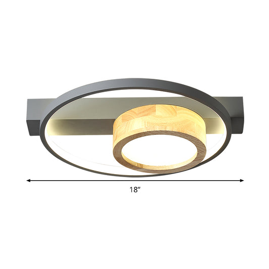 Wood Round Flush Mount Fixture Minimalist Gray/White LED Ceiling Light for Living Room Clearhalo 'Ceiling Lights' 'Close To Ceiling Lights' 'Close to ceiling' 'Flush mount' Lighting' 286506