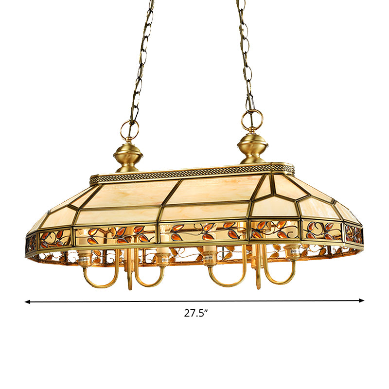 Colonial Faceted Island Lighting Fixture 6 Heads White Glass Pendant Ceiling Light in Gold Clearhalo 'Ceiling Lights' 'Glass shade' 'Glass' 'Island Lights' Lighting' 286522